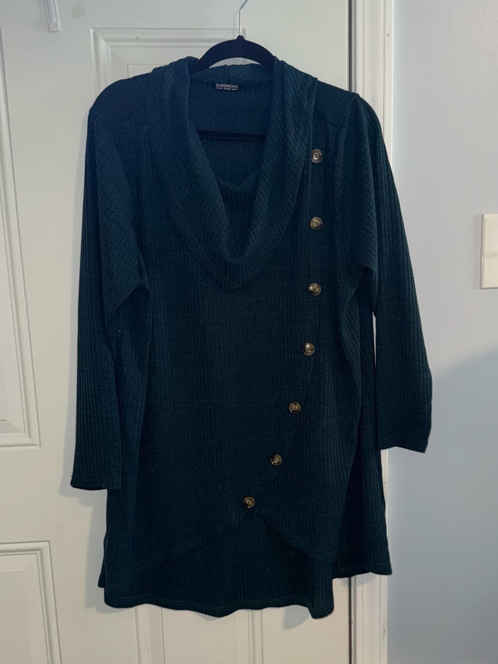 BloomChic Ribbed Cowl-Neck Tunic Sweater, Dark Green